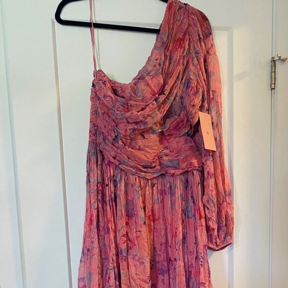 NWT - Anthropologie Iris One-Shoulder Cut-Out Printed Chiffon Gown SIZE LARGE - Picture 4 of 5